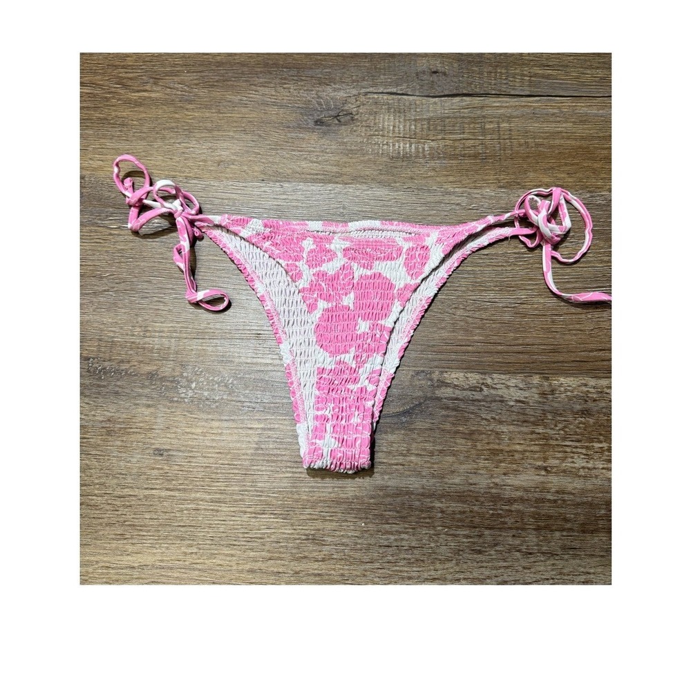 Pinkโ Floral Smocked Side Tie Bikini Bottoms Womens Small Cheeky Swimwear
